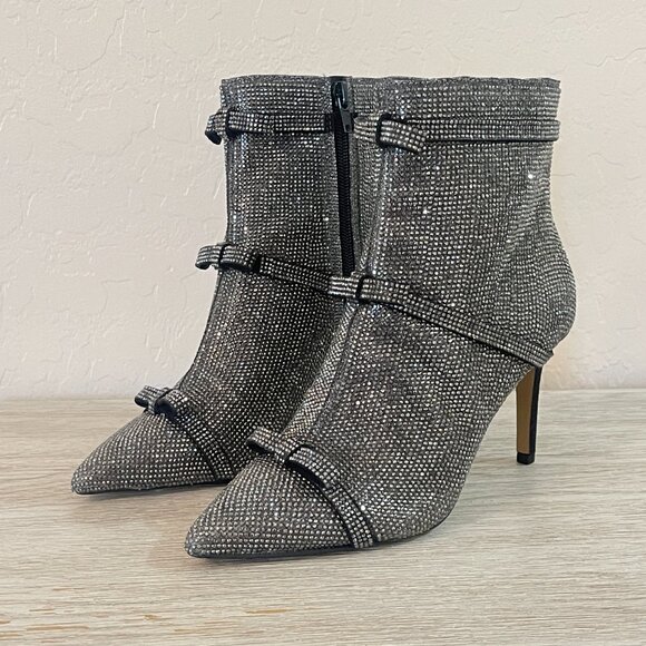New INC International Concepts 6 Isaura Bootie Boots Pewter Crystals Bow Bling - Picture 3 of 14